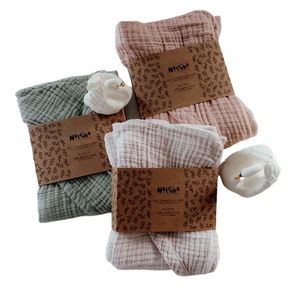 Natruba Organic Muslin Hooded Baby Towel 70cm Alex and Moo