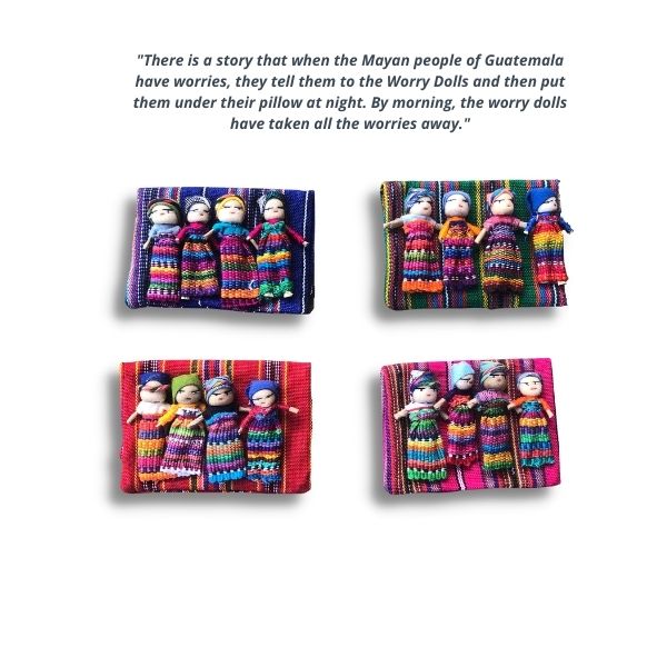 Four Guatemalan Worry Dolls in a Bag
