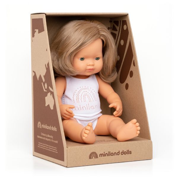 Miniland | 38cm Anatomically Correct Caucasian Doll with Dark Blond Hair - Boxed