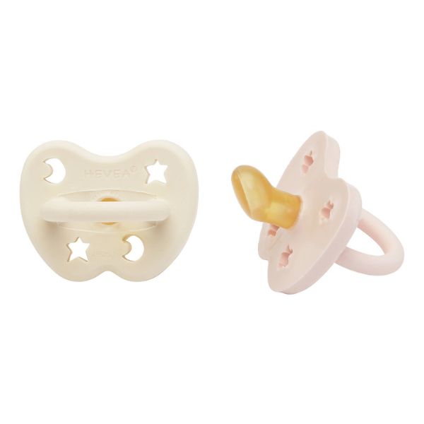 Hevea | 2-Pack Pacifier (0-3 months) - Powder Pink & Milky White