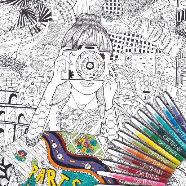 Colour Away | Colouring-in Poster & 12 Marker Set - Alex and Moo