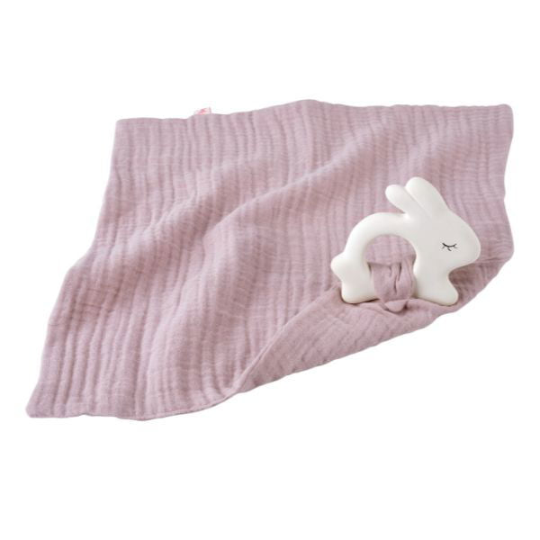 Kikadu | Rabbit Rubber Teether with Muslin - Alex and Moo