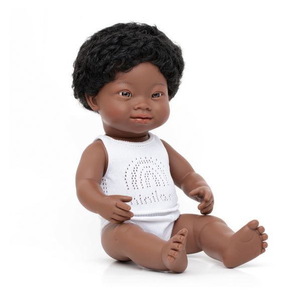 Miniland | 38cm Anatomically Correct African Boy with Down Syndrome - Boxed - Alex and Moo