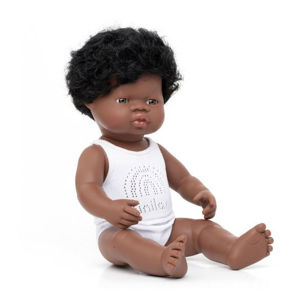 Miniland | 38cm Anatomically Correct African Doll - Boxed - Alex and Moo