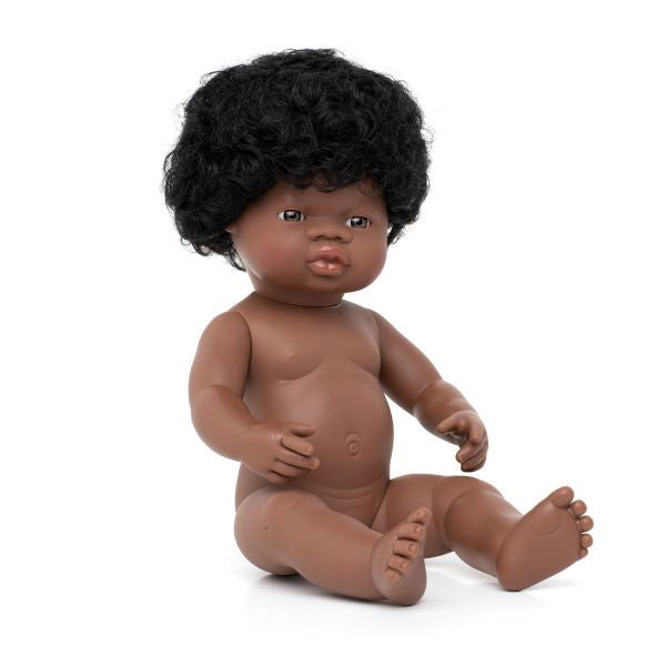 Miniland | 38cm Anatomically Correct African Doll - Boxed - Alex and Moo