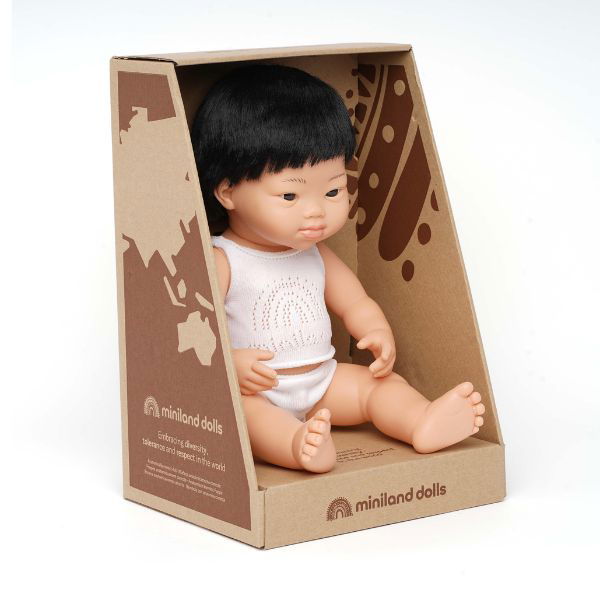 Miniland | 38cm Anatomically Correct Asian Boy with Down Syndrome - Boxed - Alex and Moo