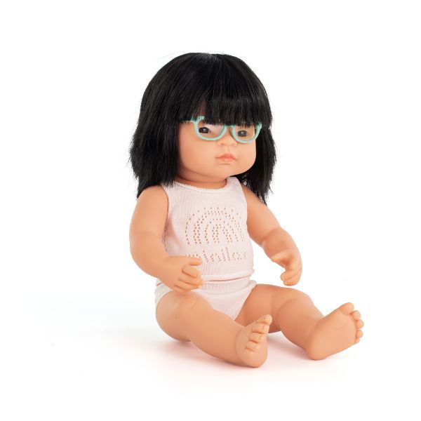 Miniland | 38cm Anatomically Correct Asian Doll with Glasses - Boxed - Alex and Moo