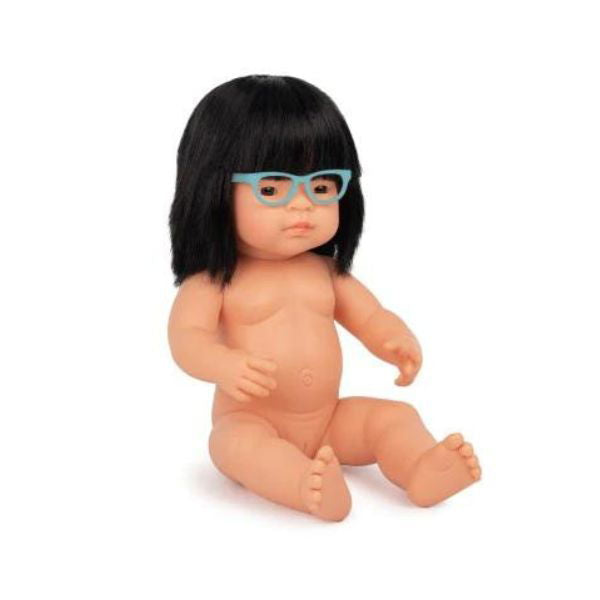 Miniland | 38cm Anatomically Correct Asian Doll with Glasses - Boxed - Alex and Moo