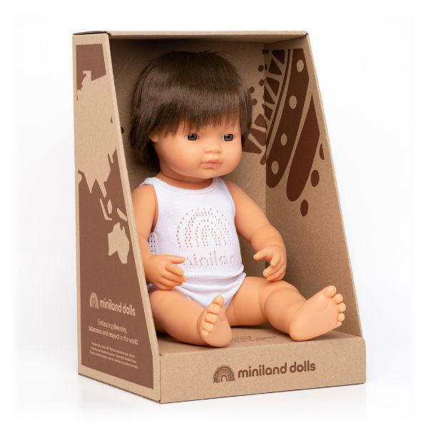 Miniland | 38cm Anatomically Correct Brunette Doll - Boxed - Alex and Moo