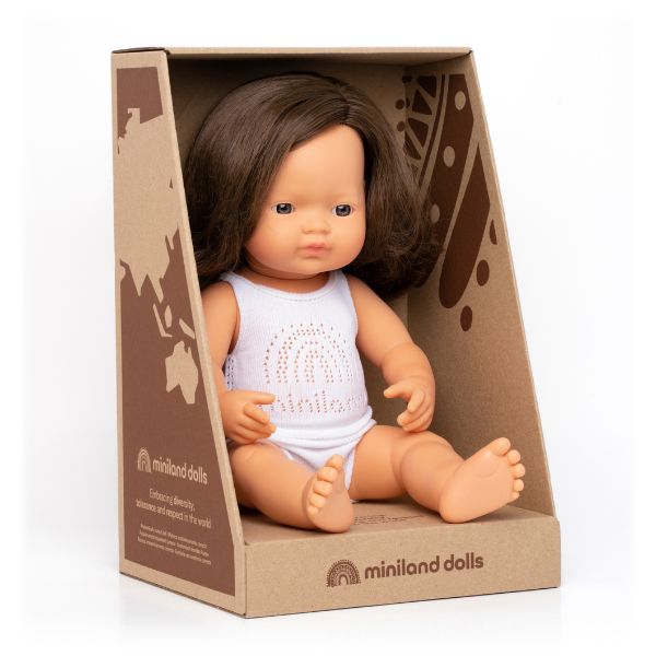 Miniland | 38cm Anatomically Correct Brunette Doll - Boxed - Alex and Moo