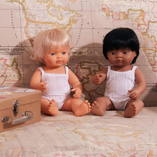 Miniland | 38cm Anatomically Correct Caucasian Doll with Blond Hair - Boxed - Alex and Moo