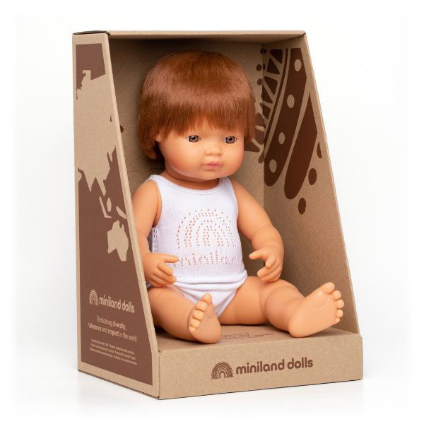 Miniland | 38cm Anatomically Correct Caucasian Doll with Red Hair - Boxed - Alex and Moo