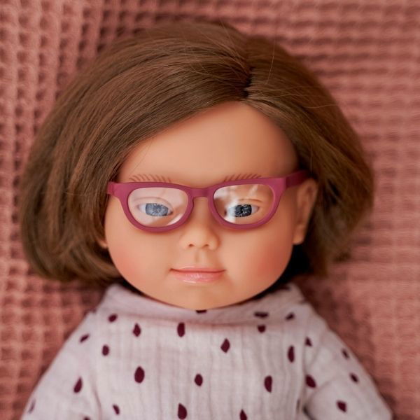 Miniland | 38cm Anatomically Correct Caucasian Girl with Down Syndrome & Glasses - Boxed - Alex and Moo