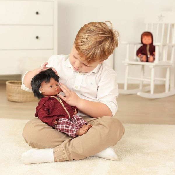 Miniland | 38cm Anatomically Correct Latin American Boy Doll with Hearing Implant - Boxed - Alex and Moo