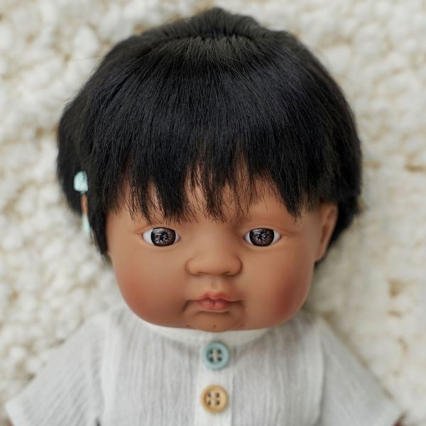 Miniland | 38cm Anatomically Correct Latin American Boy Doll with Hearing Implant - Boxed - Alex and Moo