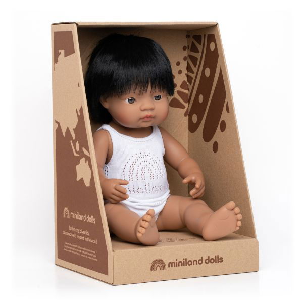 Miniland | 38cm Anatomically Correct Latin American Doll - Boxed - Alex and Moo