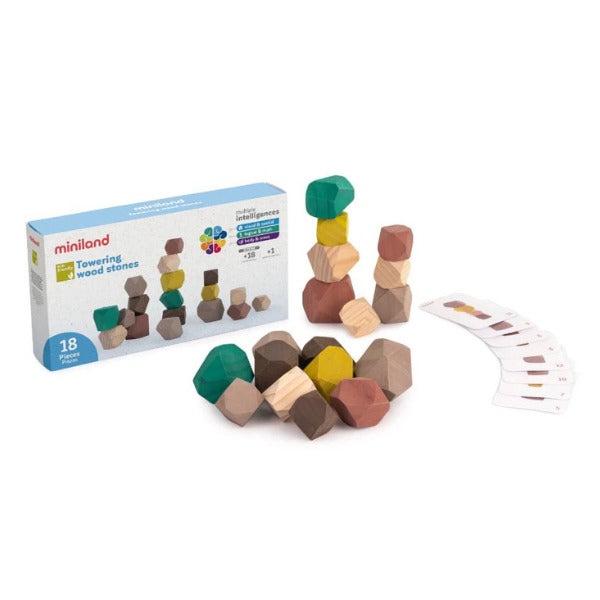 Miniland | Aptitude Eco Towering Wooden Stones, 18 pcs