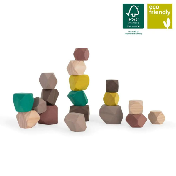 Miniland | Aptitude Eco Towering Wooden Stones, 18 pcs - Alex and Moo