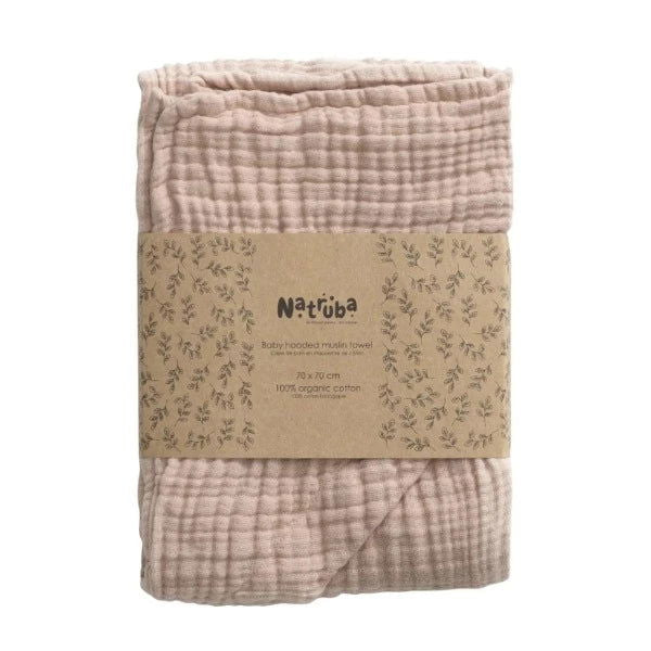 Natruba | Organic Muslin Hooded Baby Towel - 70cm - Alex and Moo