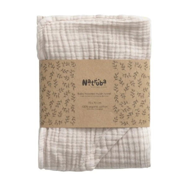 Natruba | Organic Muslin Hooded Baby Towel - 70cm - Alex and Moo