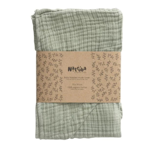 Natruba | Organic Muslin Hooded Baby Towel - 70cm - Alex and Moo