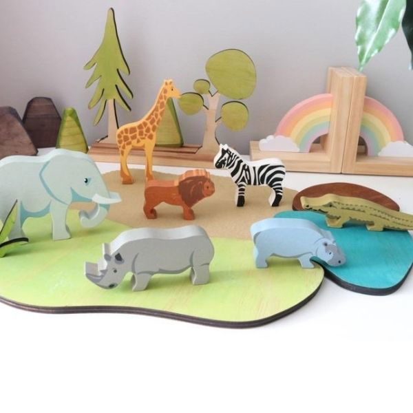 Tender Leaf Toys | Wooden Animals Set - Safari (8PCS) - Alex and Moo