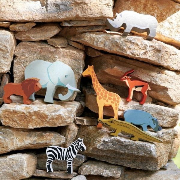 Tender Leaf Toys | Wooden Animals Set - Safari (8PCS) - Alex and Moo