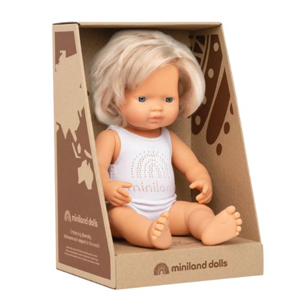 Miniland | 38cm Anatomically Correct Caucasian Doll with Blonde Hair - Boxed