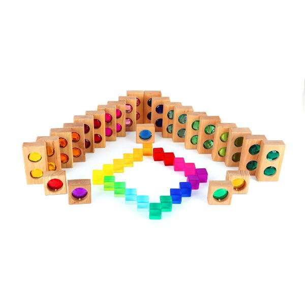 Bauspiel | Track Blocks with Translucent Building Cubes - 45 Blocks
