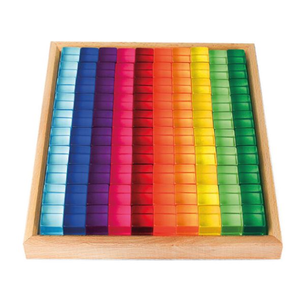 Bauspiel | Translucent Cubes in Wooden Tray - 100 Cubes