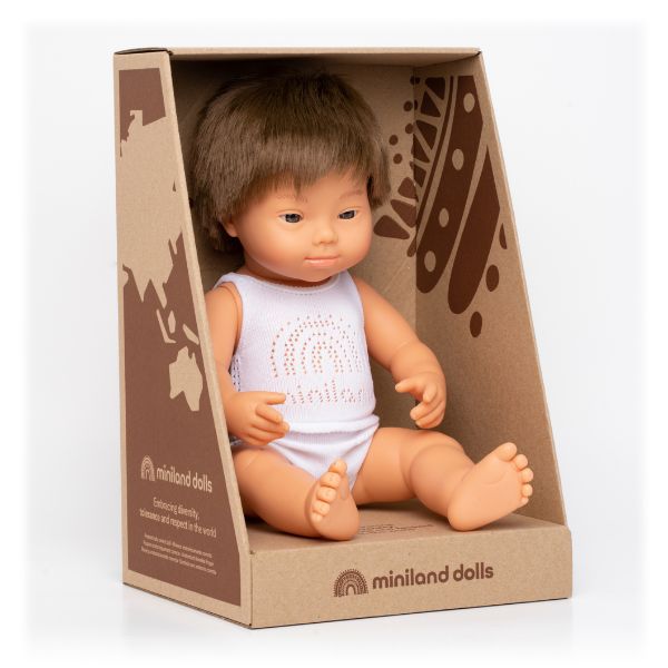 Miniland | 38cm Anatomically Correct Caucasian Brunette Doll with Down Syndrome - Boxed