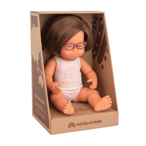 Miniland | 38cm Anatomically Correct Caucasian Girl with Down Syndrome & Glasses - Boxed