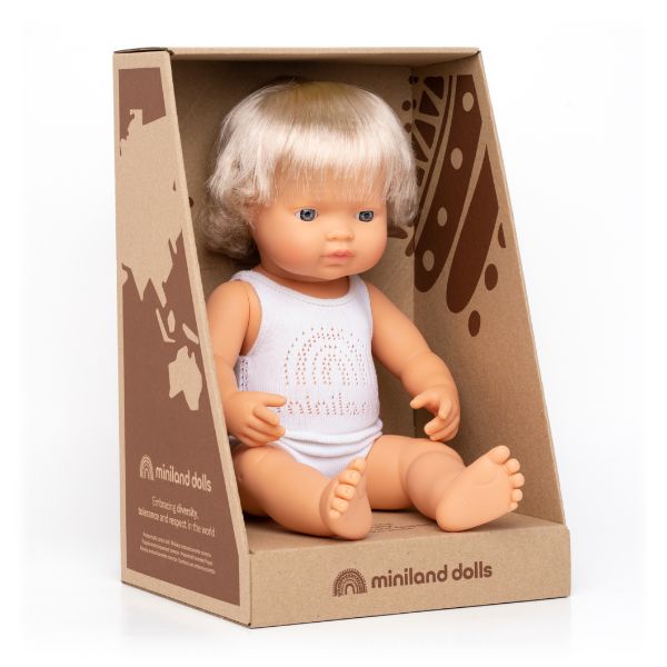Miniland | 38cm Anatomically Correct Caucasian Doll with Blond Hair - Boxed