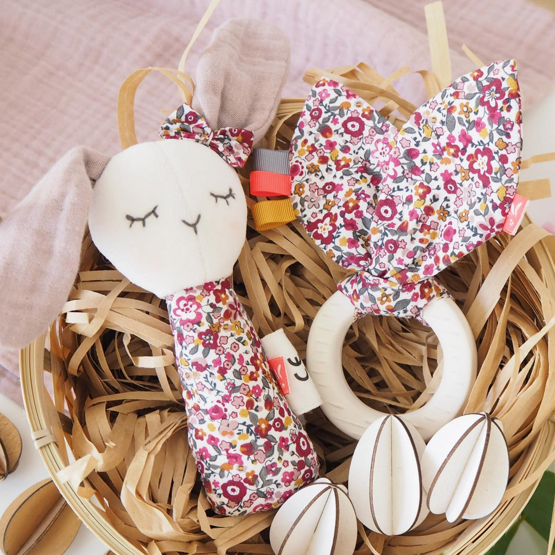Kikadu | Girl Rabbit Squeaker Toy & Millefleurs Teether Gift Set